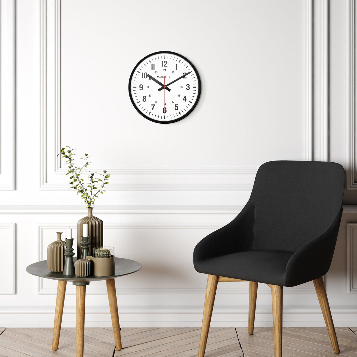 Marathon 10 Inch Silent Continuous-Sweep Analog Wall Clock - Black