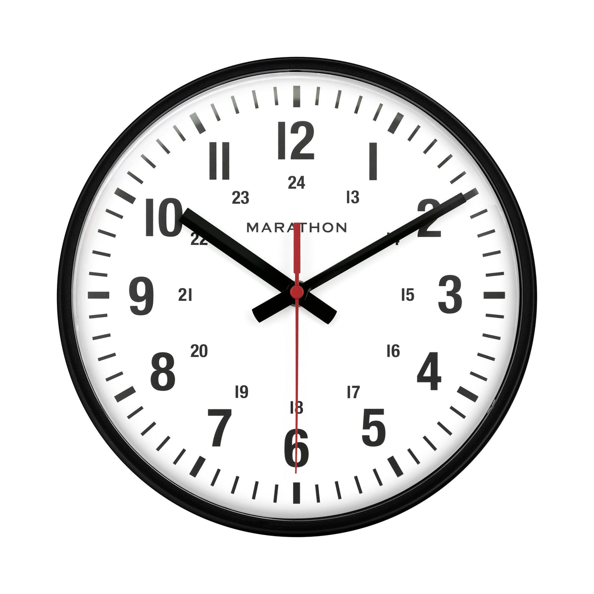 Marathon 10 Inch Silent Continuous-Sweep Analog Wall Clock - Black