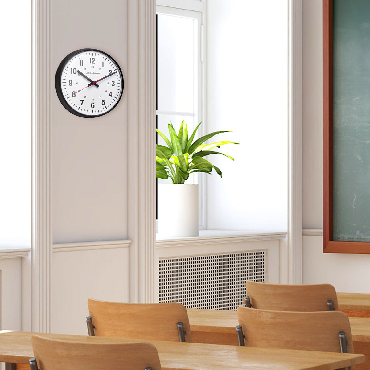Marathon 10 Inch Silent Continuous-Sweep Analog Wall Clock - Black
