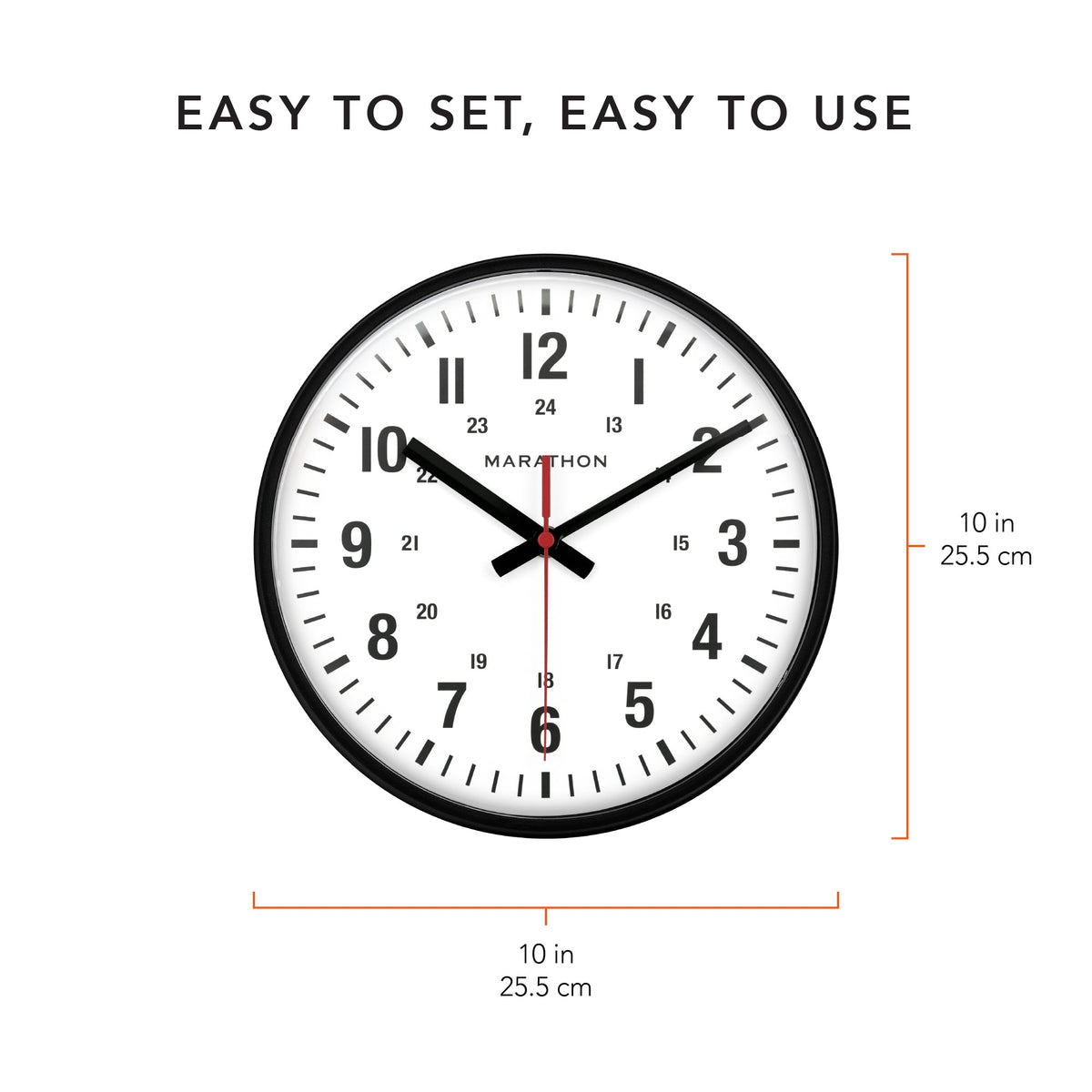 Marathon 10 Inch Silent Continuous-Sweep Analog Wall Clock - Black