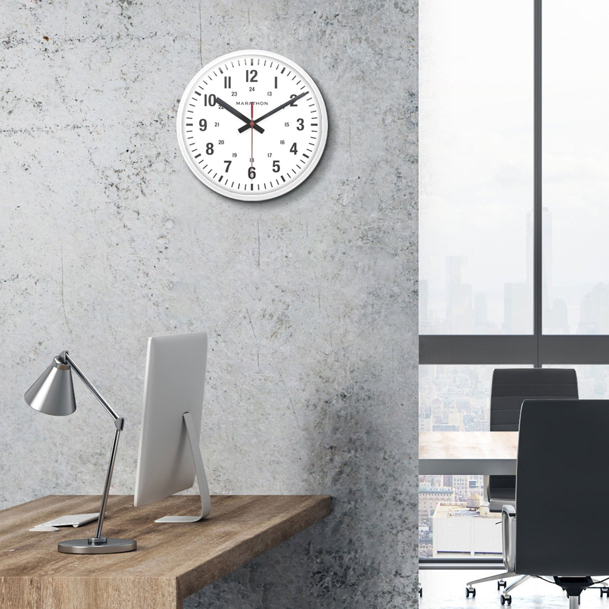 Marathon 10 Inch Silent Continuous-Sweep Analog Wall Clock - White