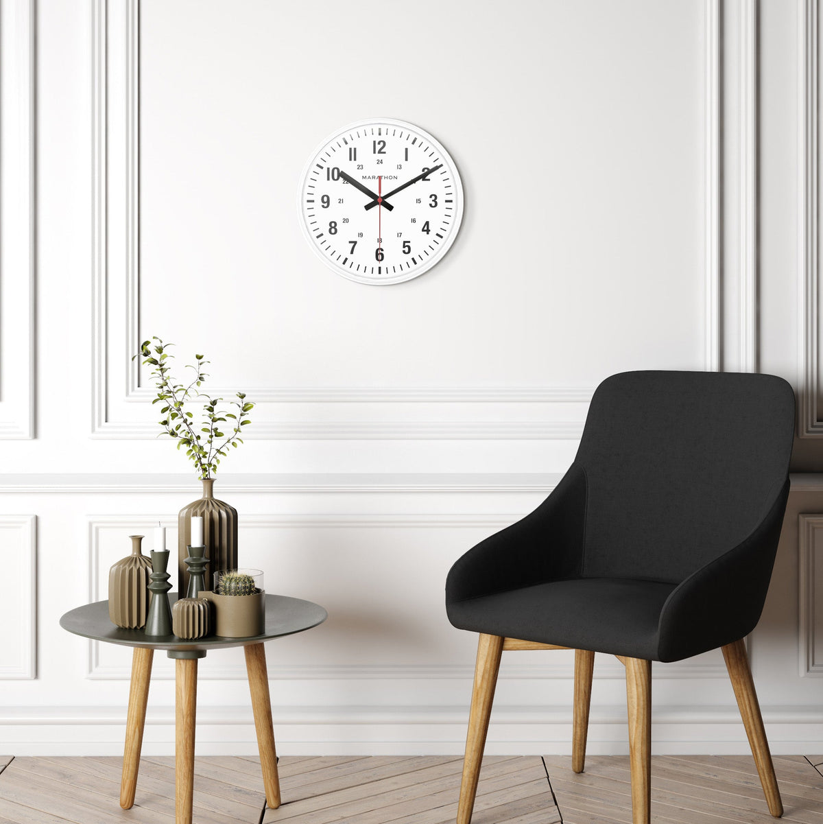 Marathon 10 Inch Silent Continuous-Sweep Analog Wall Clock - White