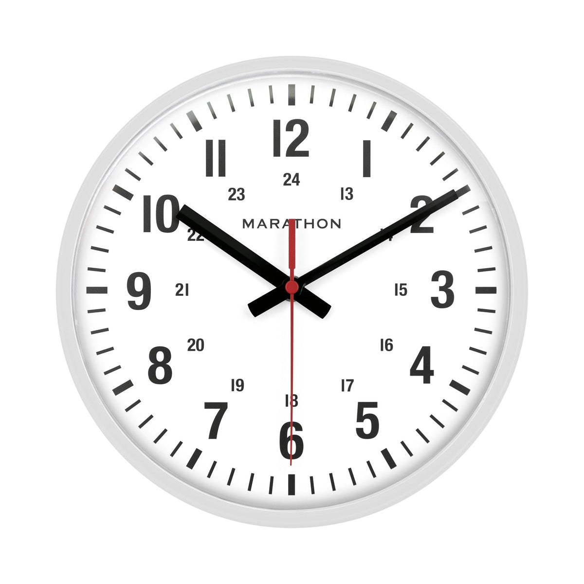 Marathon 10 Inch Silent Continuous-Sweep Analog Wall Clock - White