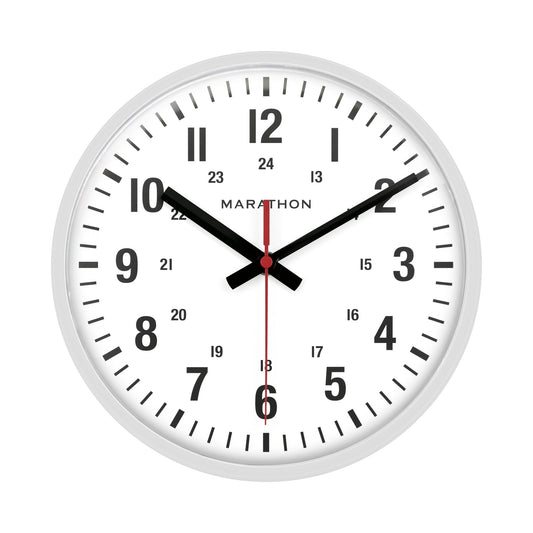 Marathon 10 Inch Silent Continuous-Sweep Analog Wall Clock - White