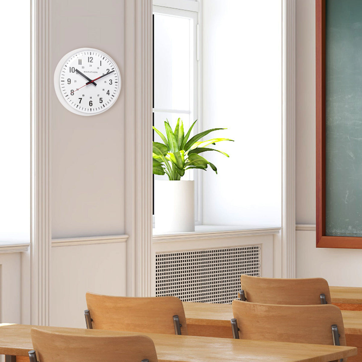 Marathon 10 Inch Silent Continuous-Sweep Analog Wall Clock - White