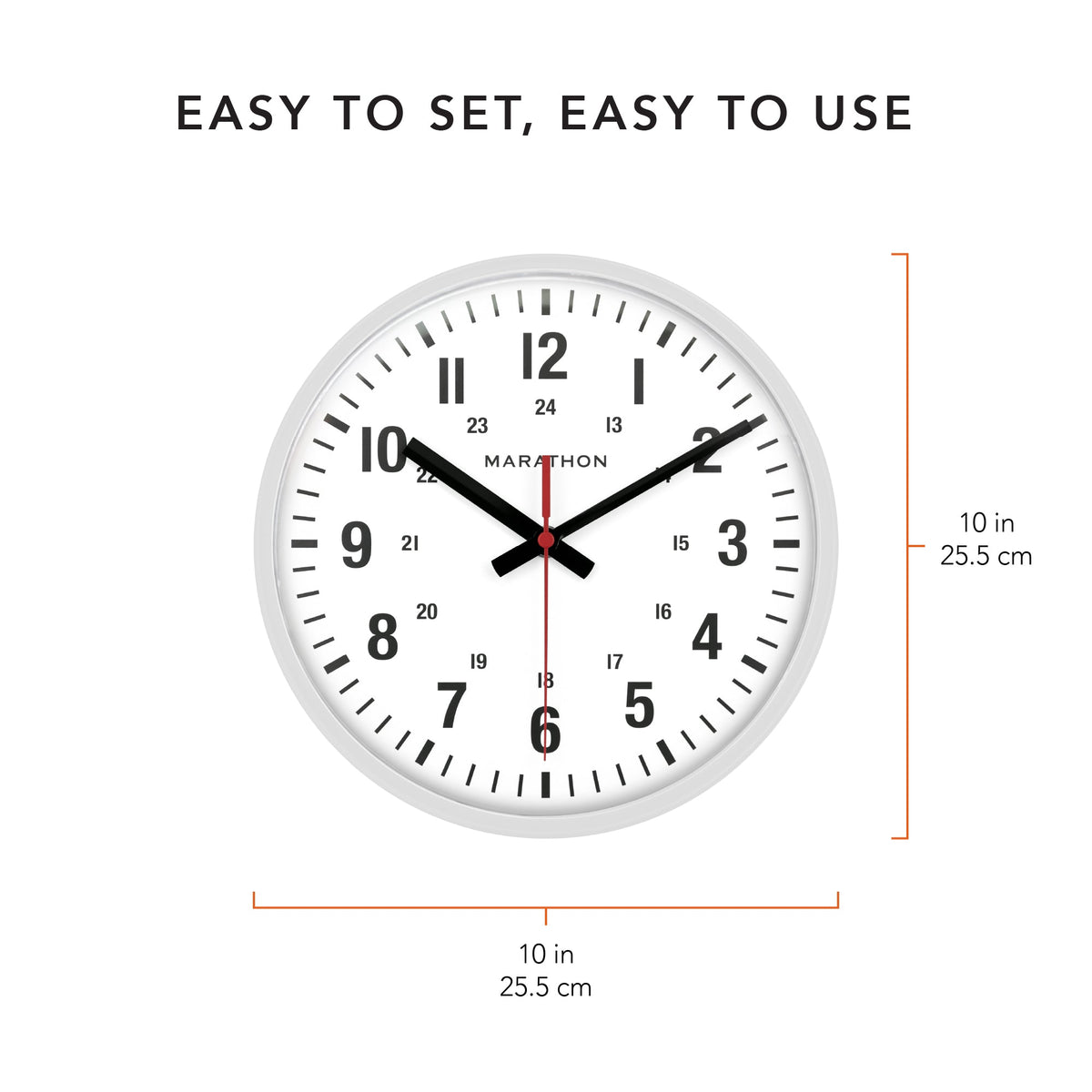 Marathon 10 Inch Silent Continuous-Sweep Analog Wall Clock - White