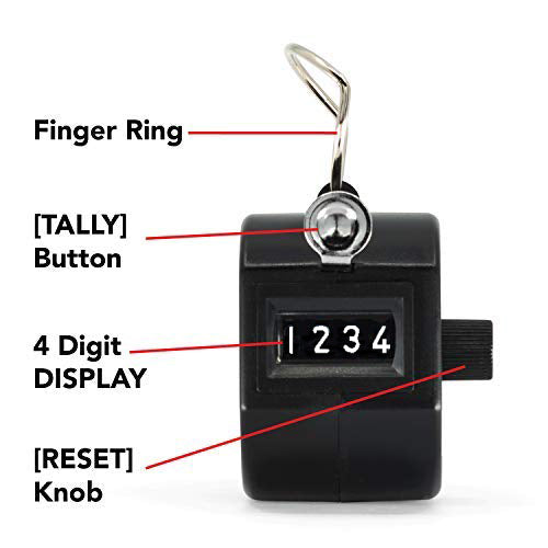 Black Handheld Tally Counter with Finger Ring for Sports, Warehouse, Laboratories, Factories and Offices - marathonwatch