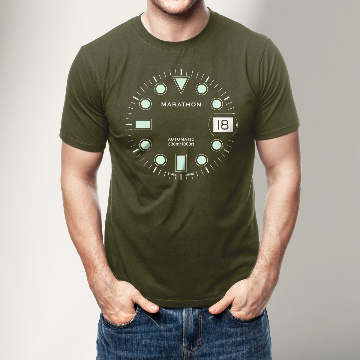 Marathon Slim Fit OD Green Glow Marathon Watch OSAR-D T-Shirt