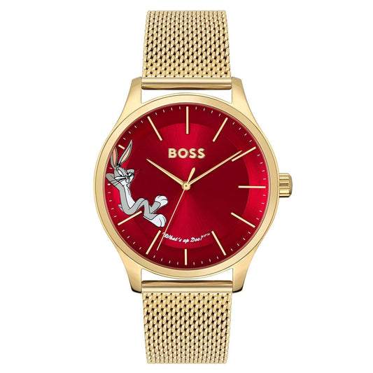 HUGO BOSS ELITE BUGS BUNNY GOLD STEEL MESH RED DIAL MEN'S WATCH 1514063 - WatchDNA | Connecting a network of jewellers with watch enthusiasts