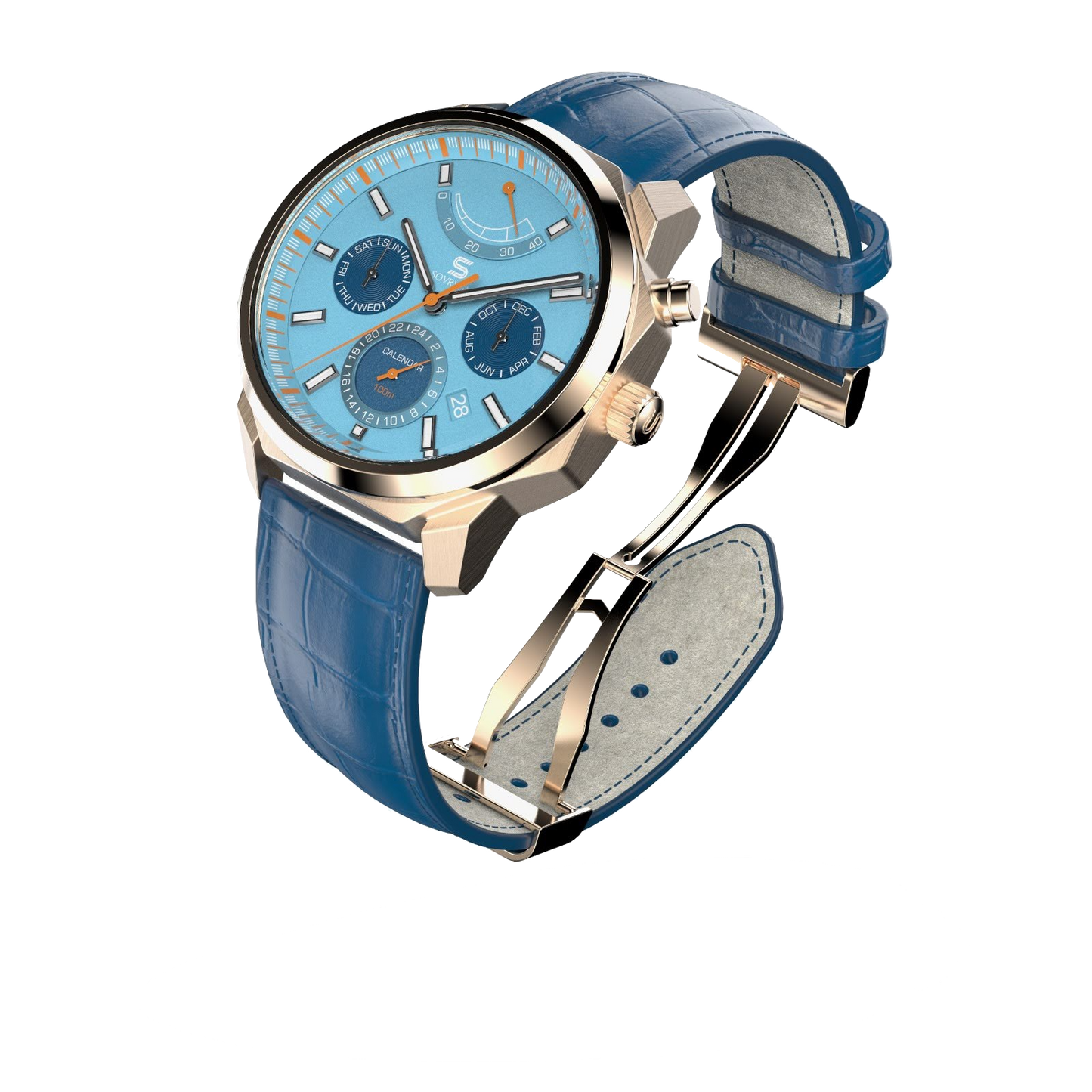 SOVRYGN Calendar Rose Aqua blue wristwatch for men
