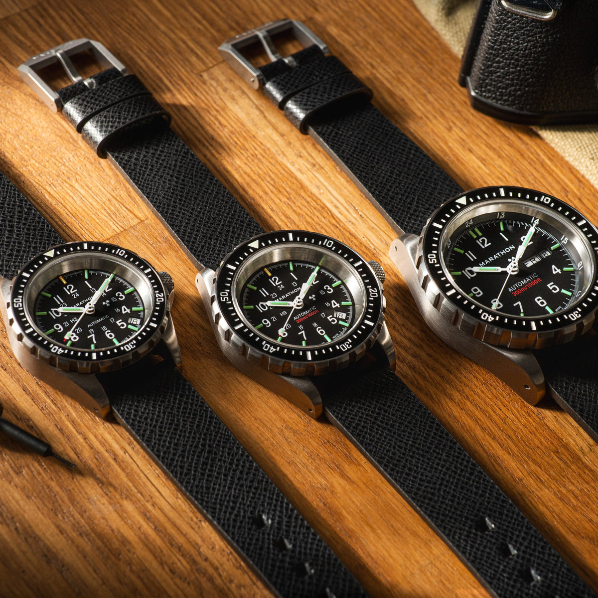 Marathon 2-Piece Leather Strap, 20mm, Black, Brushed Hardware