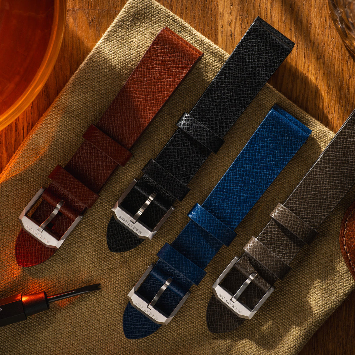 Marathon 2-Piece Leather Strap, 20mm, Black, Brushed Hardware