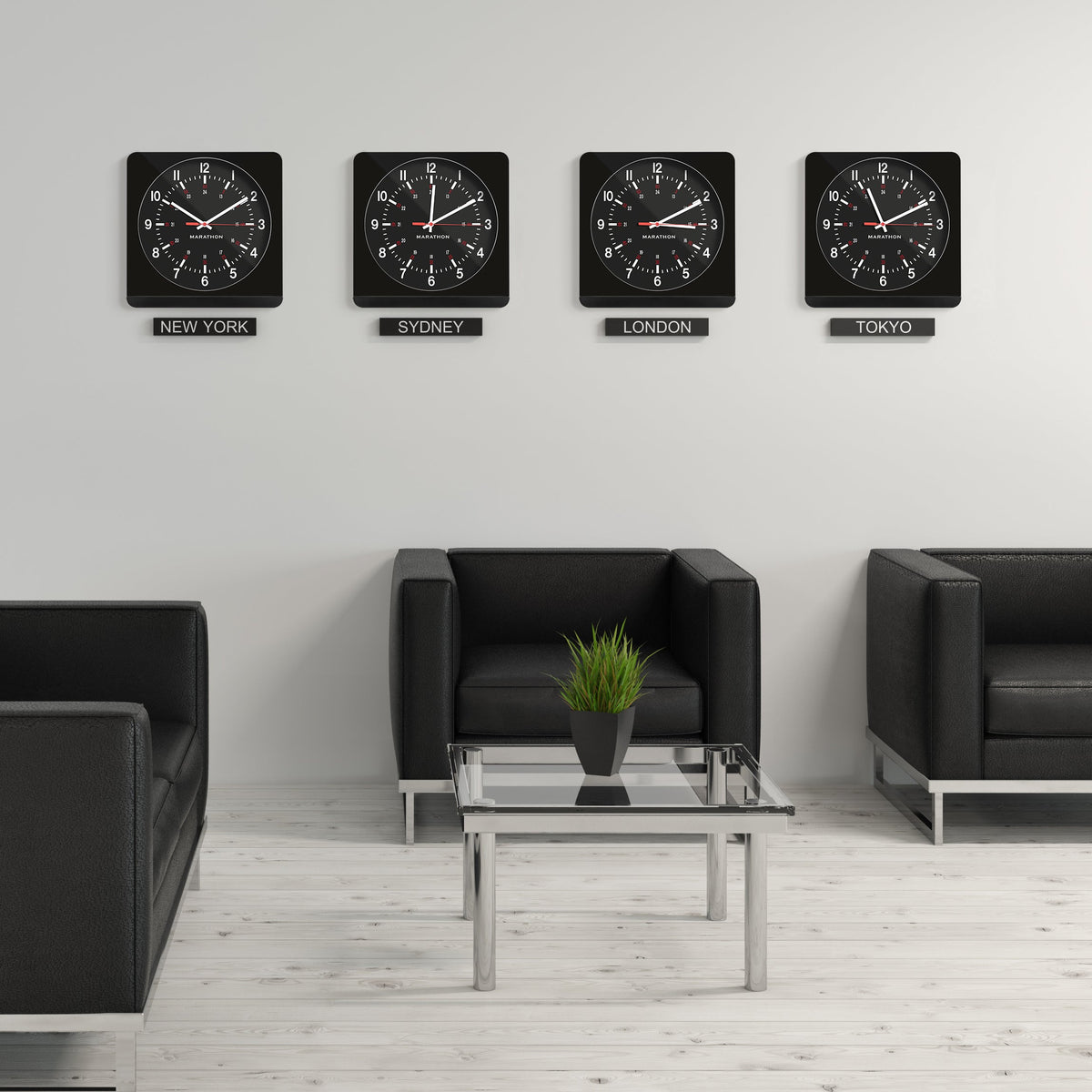 Marathon Jumbo 12 Inch Analog Wall Clock with Auto Backlight - Black Case/Black Dial