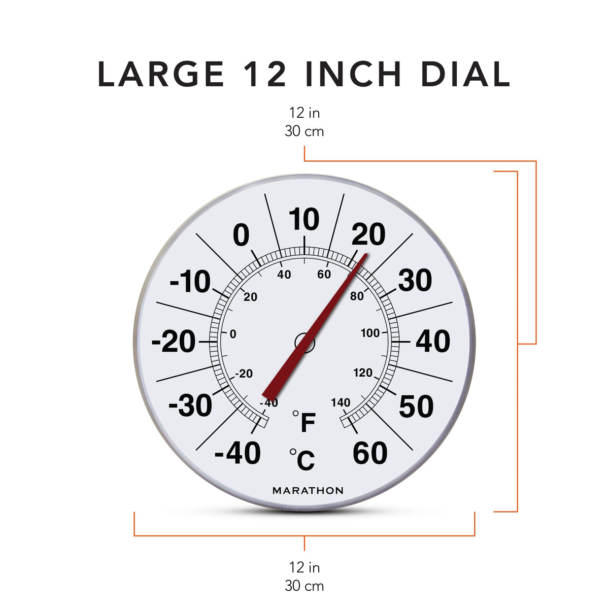 Marathon 12 Inch Indoor/Outdoor Dial Thermometer - Celsius