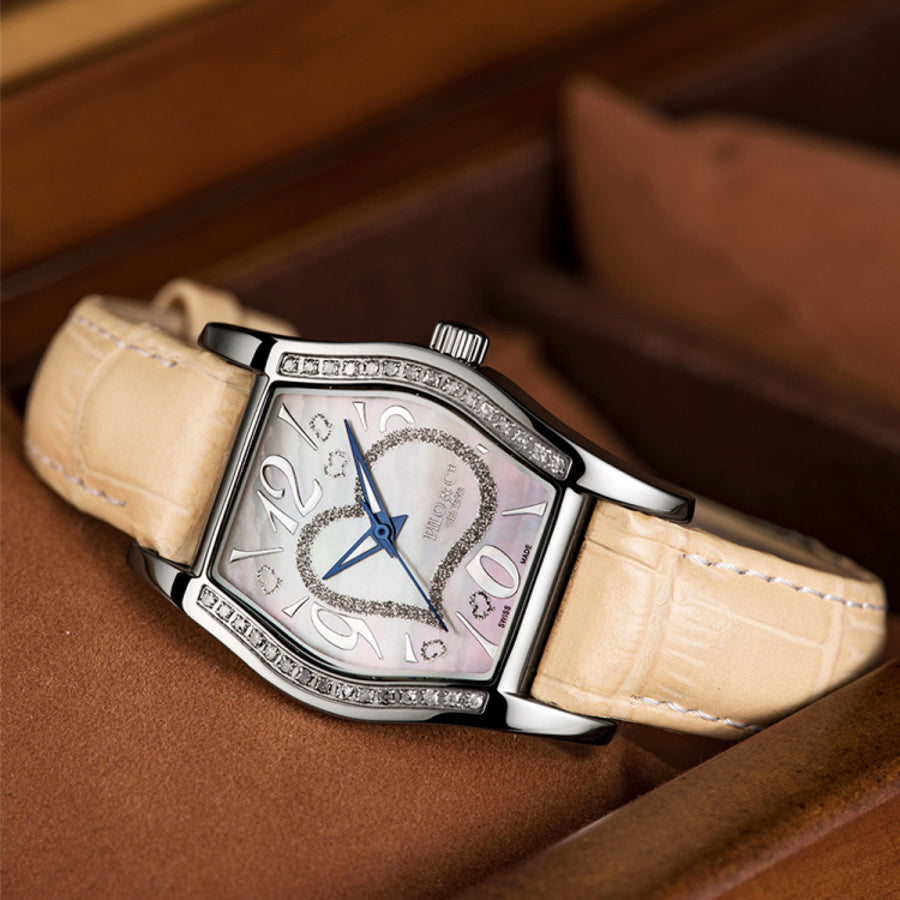 Allegra P0253DQS watch with pink mother-of-pearl dial and diamond accents