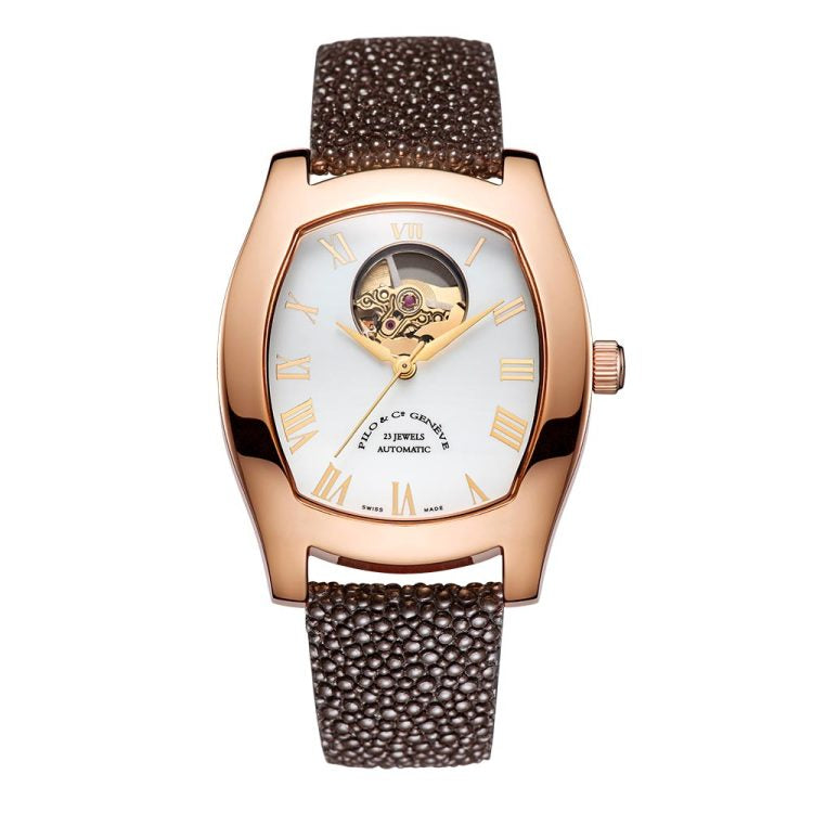 Open Heart Automatic Watch for Women with White Dial