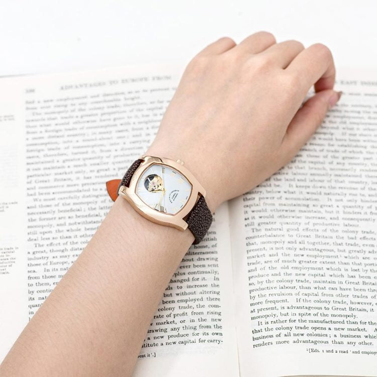 Open Heart Automatic Watch for Women with White Dial