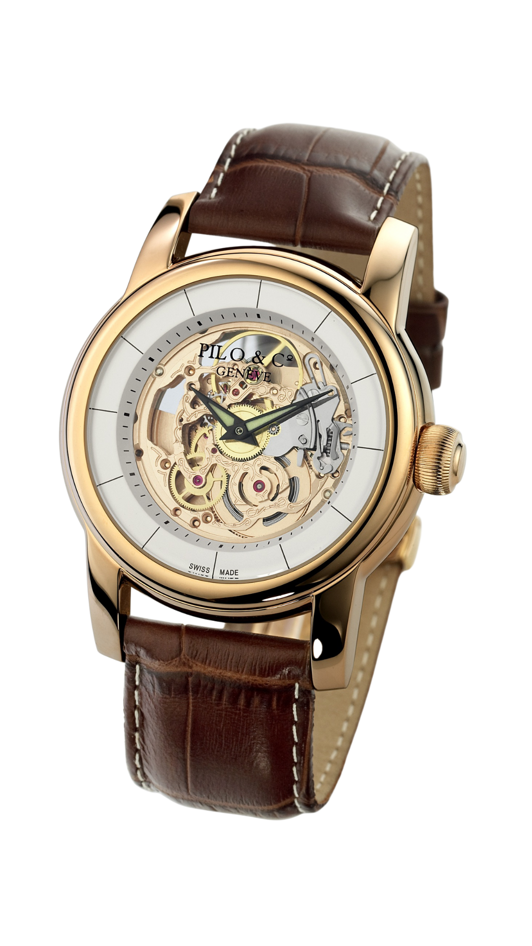 Tempo P0518HAGR watch with white skeleton dial and gold PVD case