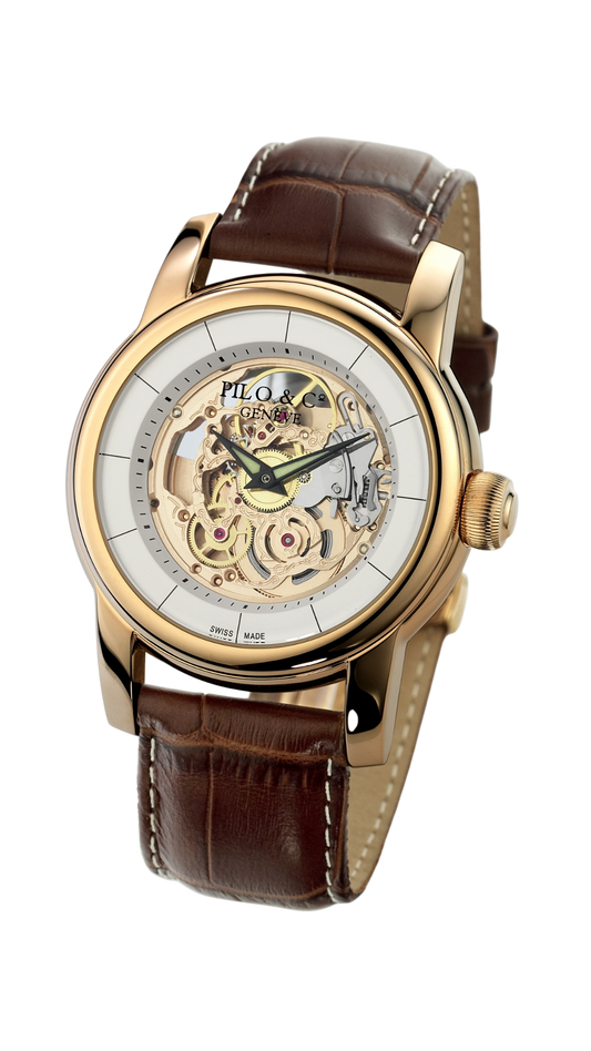 Tempo P0518HAGR watch with white skeleton dial and gold PVD case