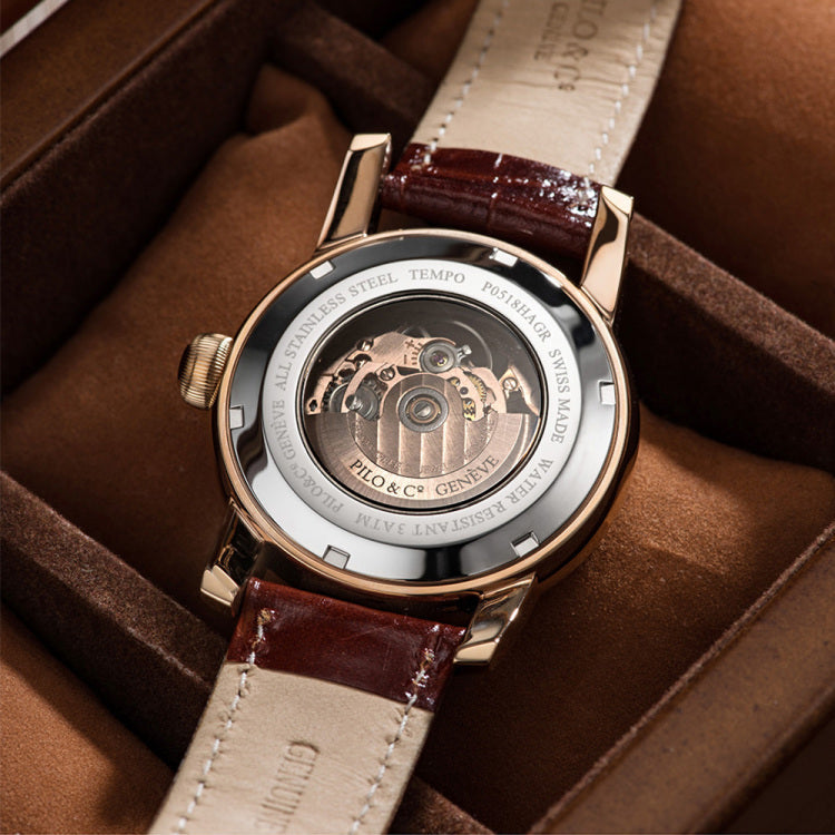 Tempo P0518HAGR watch with white skeleton dial and gold PVD case