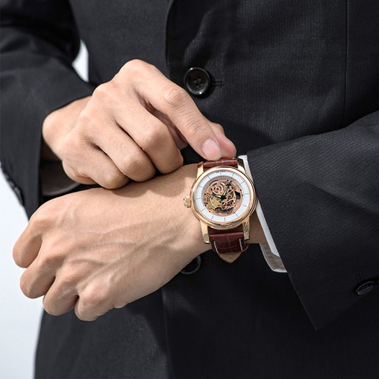 Tempo P0518HAGR watch with white skeleton dial and gold PVD case