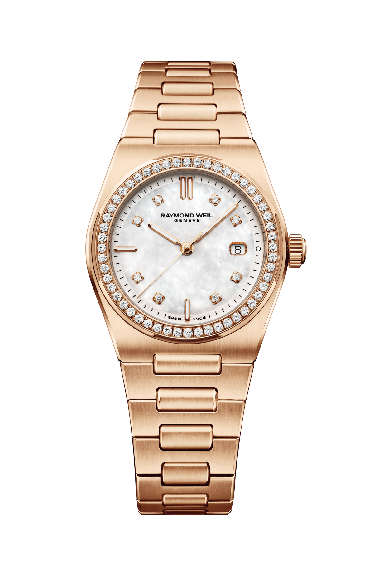 Raymond Weil A.R.T. Mother-of-pearl Dial Diamond-Set Bezel Integrated Bracelet Stainless Steel With Rose Gold PVD Quartz 1250-P5S-97081