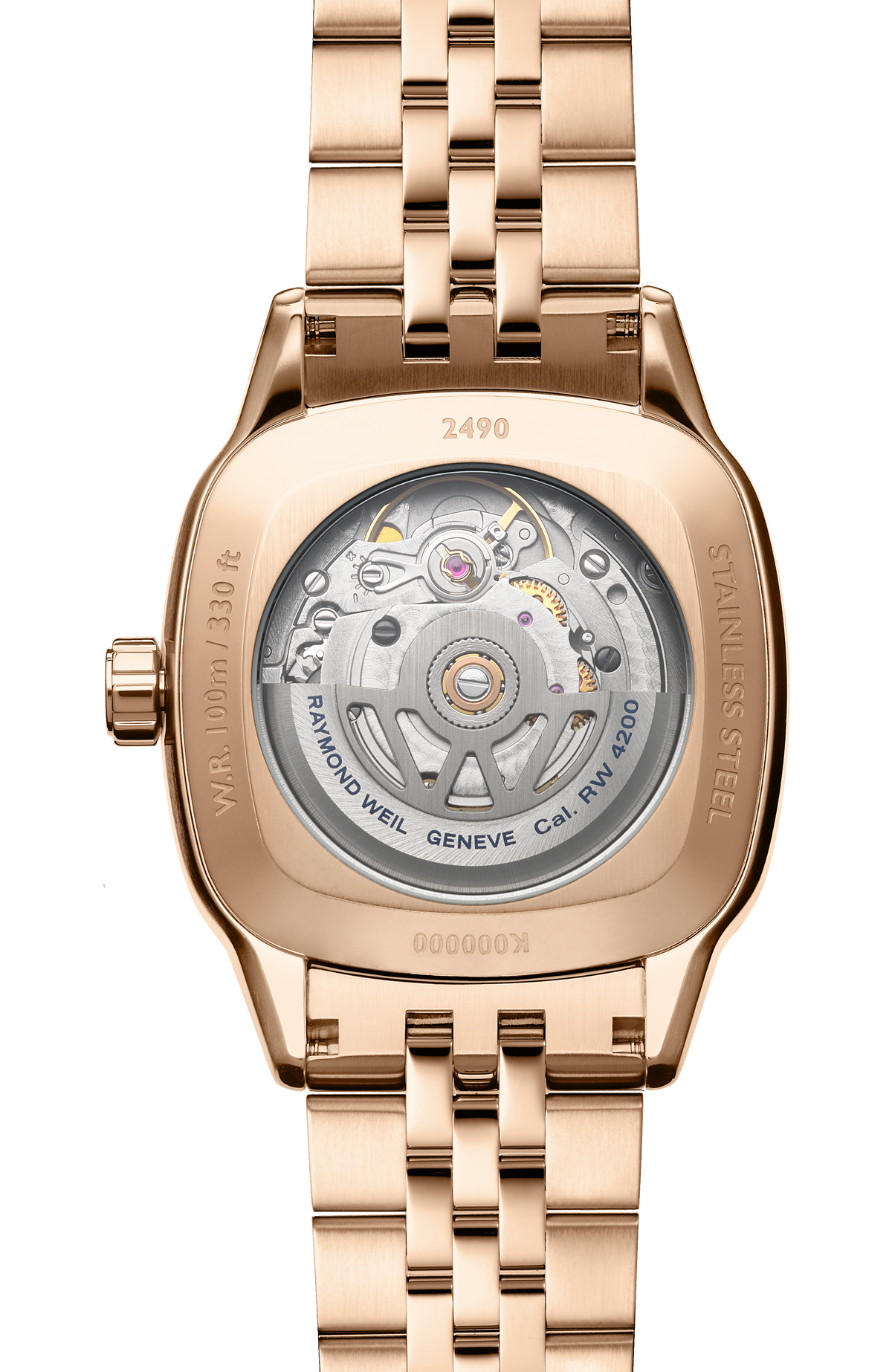 Raymond Weil Freelancer Ladies Automatic Green Dial Rose Gold Bracelet Cushion Shape 2490-P5-52061