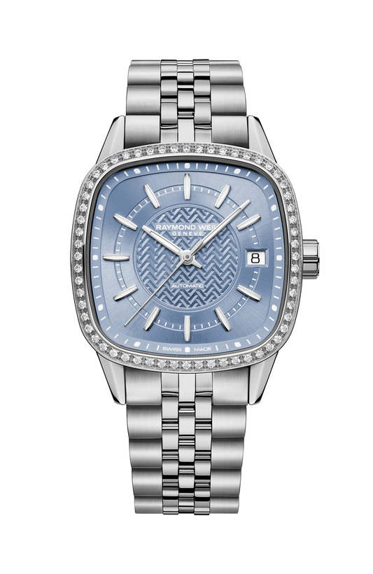 Raymond Weil Freelancer Ladies Automatic Ice Blue Dial Bracelet Cushion Shape 2490-STS-50061