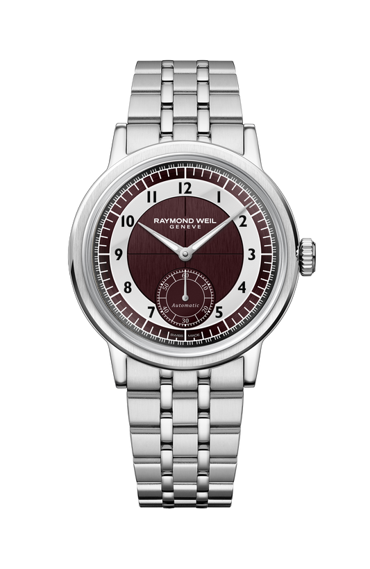 Raymond Weil Millesime Men's Automatic Small Seconds Tuxedo Burgundy and Light Grey Dial Bracelet 2930-ST-05450
