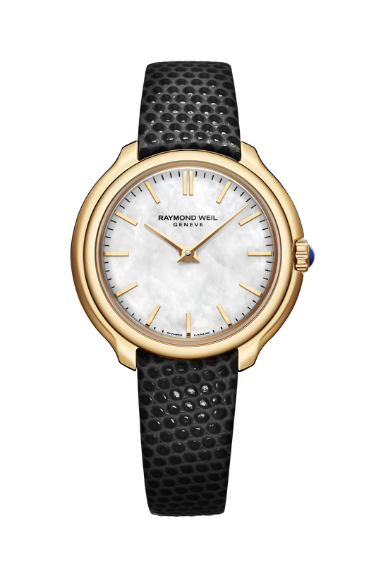 Raymond Weil Toccata Ladies Heritage Yellow Gold PVD White Mother-of-Pearl Leather Quartz 5250-PC-97001