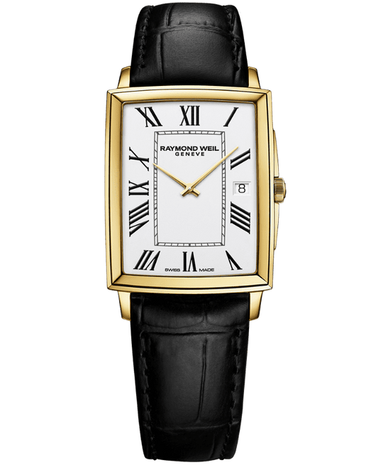 Raymond Weil Toccata Classic Rectangular Stainless Steel White Dial Black Leather Watch 37.25 x 29.60 mm (5425-PC-00300)