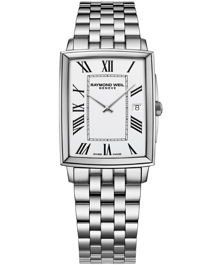 Raymond Weil Toccata Men's Classic Rectangular Stainless Steel  White Dial Stainless Steel Bracelet Watch 37.25 x 29.60 mm (5425-ST-00300)