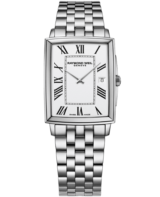 Raymond Weil Toccata Men's Classic Rectangular Stainless Steel  White Dial Stainless Steel Bracelet Watch 37.25 x 29.60 mm (5425-ST-00300)