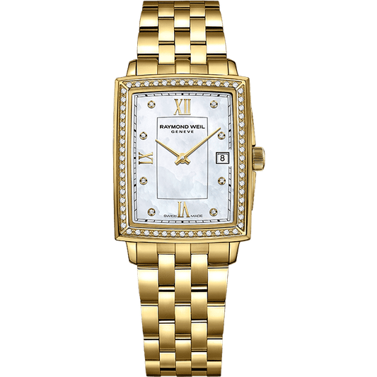 Raymond Weil Toccata Ladies Gold Diamond Quartz Mother of Pearl Dial Gold Stainless Steel Watch, 22.6 x 28.1 mm (5925-PS-00995)