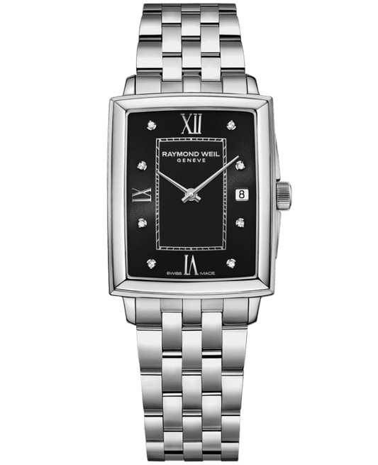 Raymond Weil Toccata Ladies Black Dial Diamond Bracelet Watch, 22.6 x 28.1 mm (5925-ST-00295)