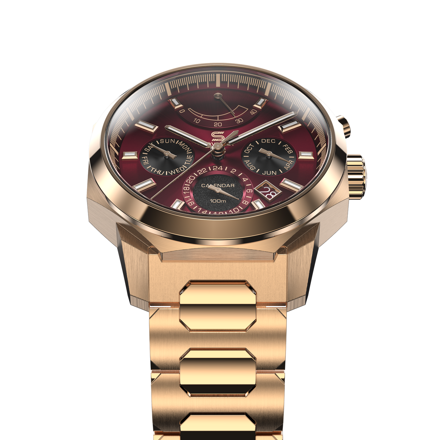 SOVRYGN Calendar Rose wine wristwatch for men