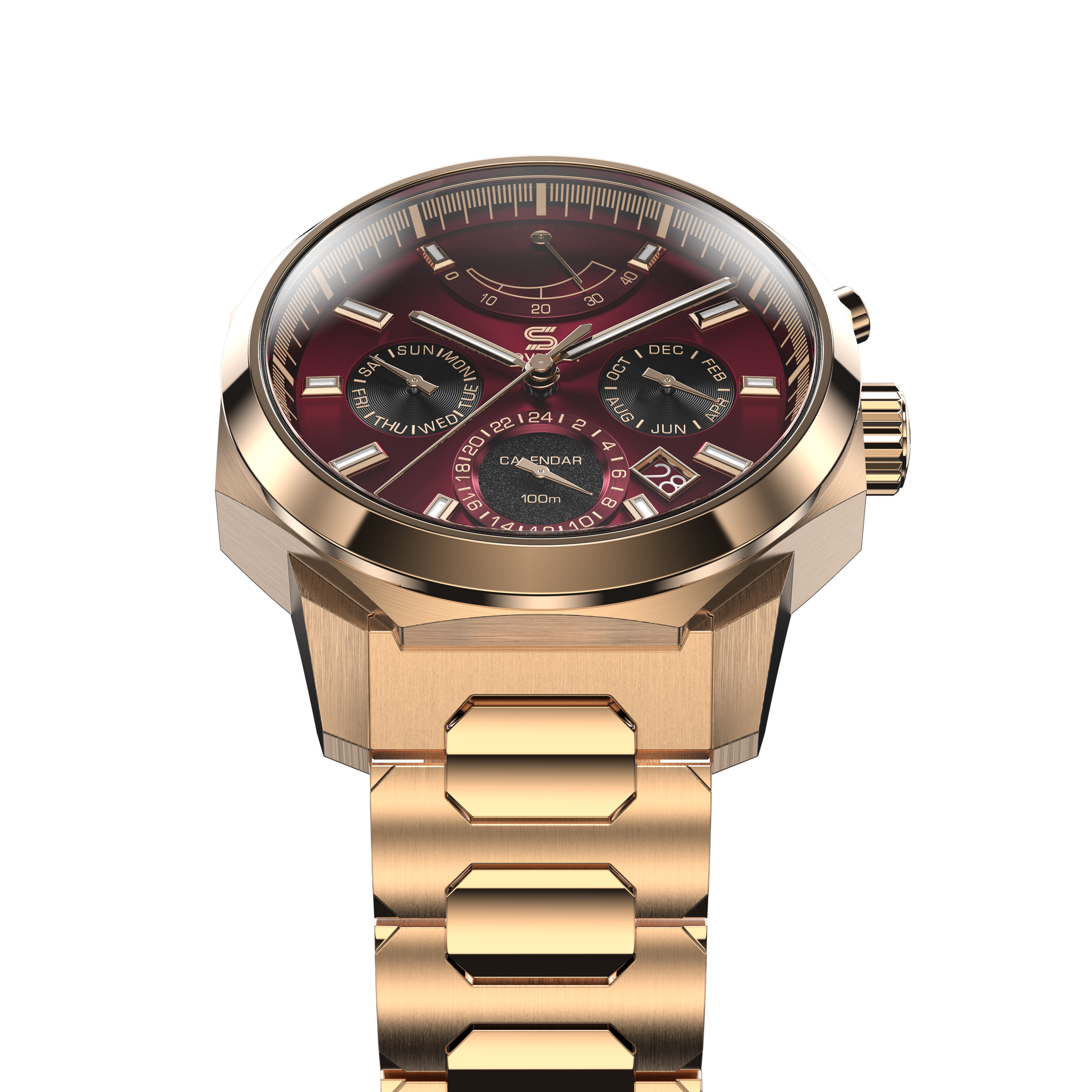 SOVRYGN Calendar Rose wine wristwatch for men