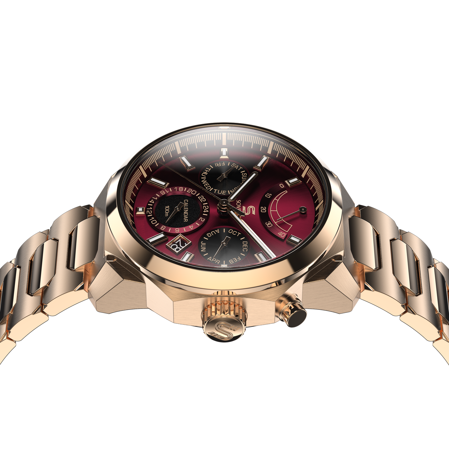 SOVRYGN Calendar Rose wine wristwatch for men