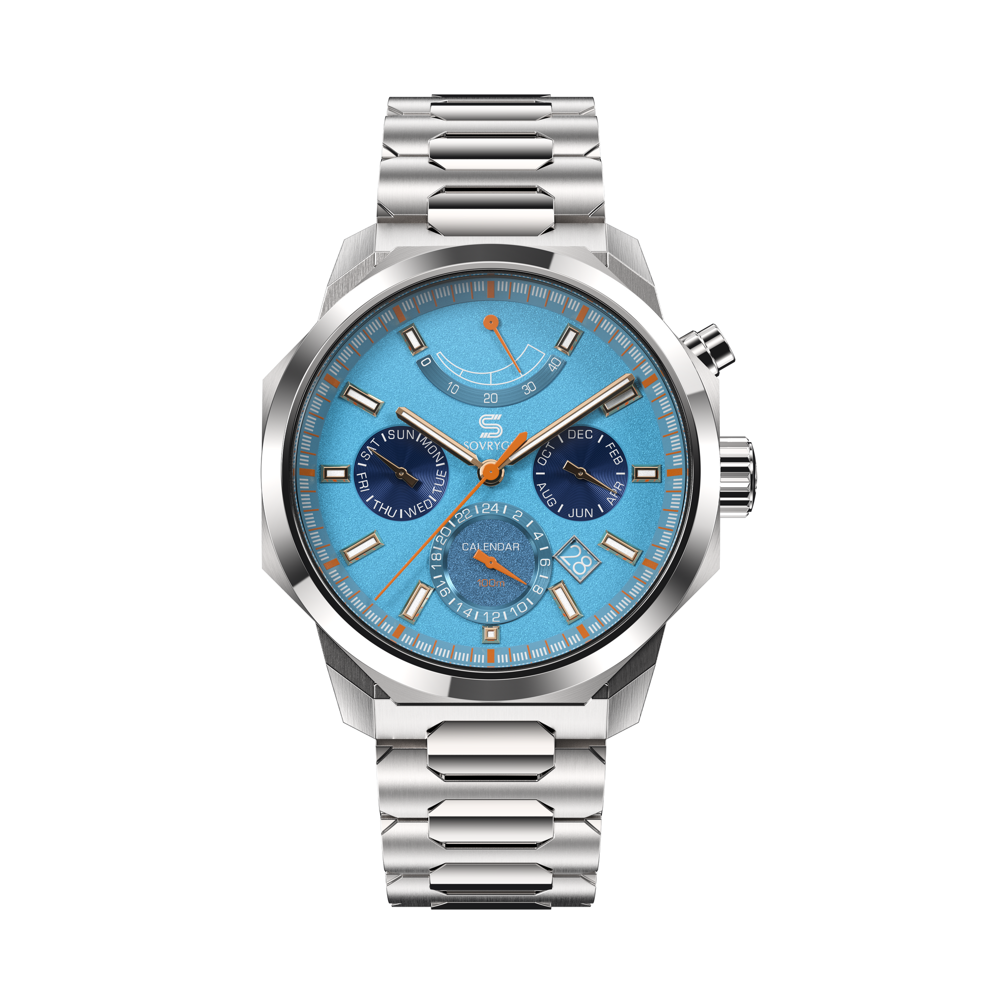 SOVRYGN Calendar Steel Aqua Blue wristwatch for men