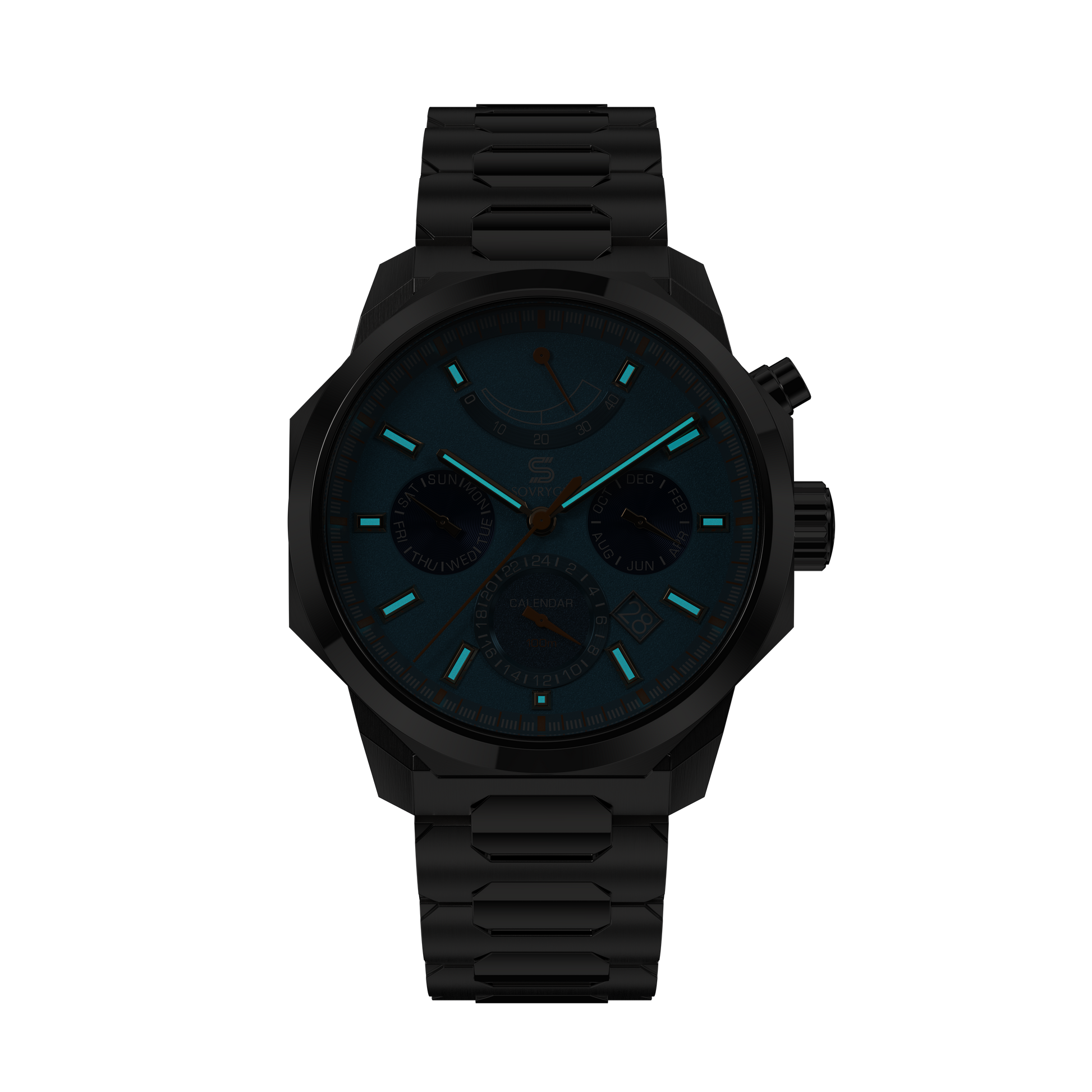 SOVRYGN Calendar Steel Aqua Blue wristwatch for men
