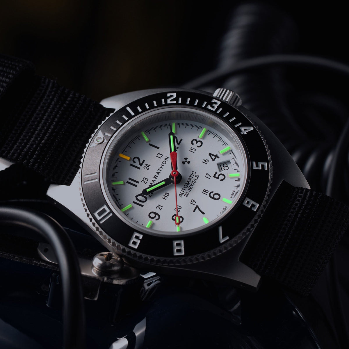 Marathon 41mm Arctic Steel Navigator w/ Date Automatic (Arctic SSNAV-D Auto) on Ballistic Nylon