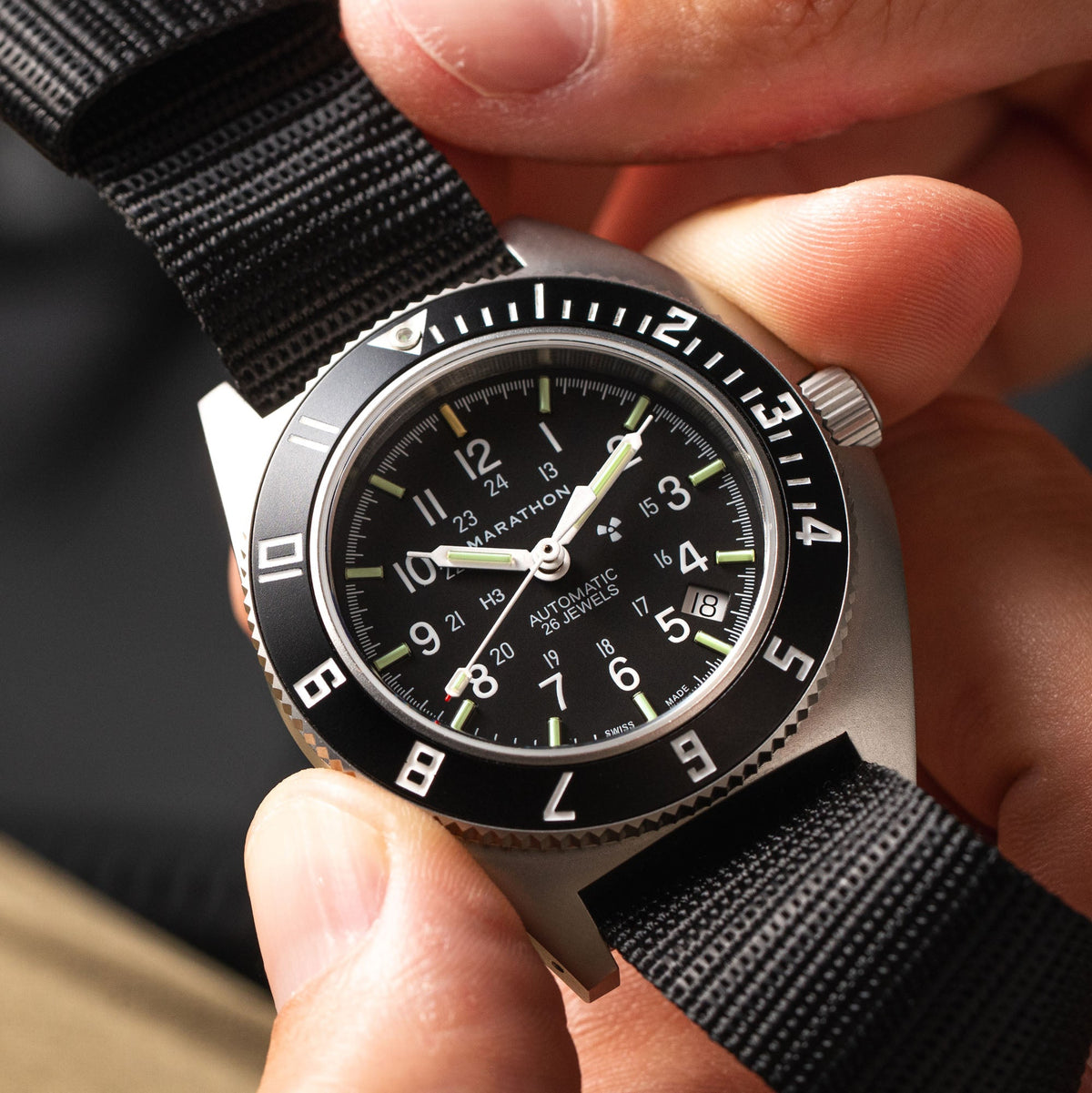 Marathon 41mm Steel Navigator w/ Date Automatic (SSNAV-D AUTO) on Ballistic Nylon