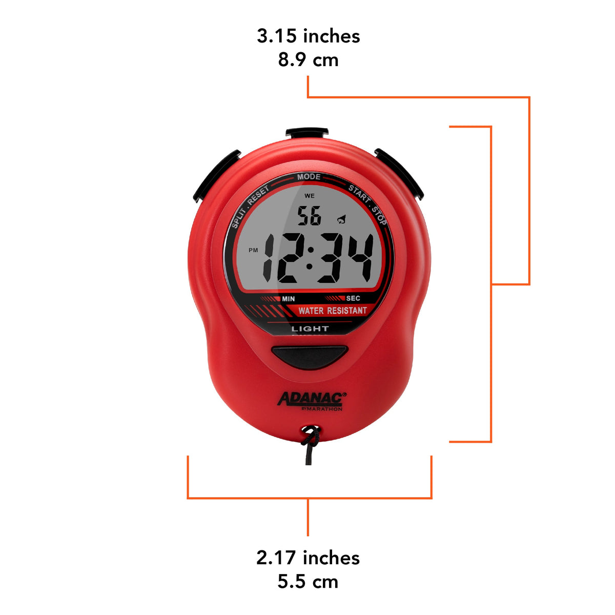 ADANAC Digital Glow Stopwatch Timer Red - Marathon Watch Company | ST083013RD-IMG3-Hand-Sizing