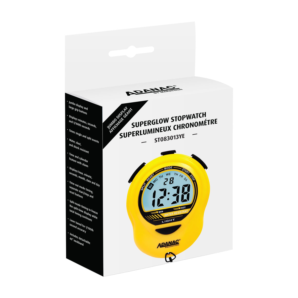 ADANAC Digital Glow Stopwatch Timer Yellow - Marathon Watch Company | ST083013-YE