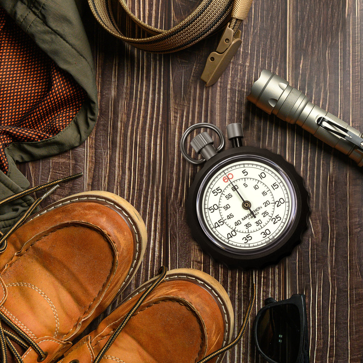 Marathon Mechanical Stopwatch: Instantaneous Return and Time-Out, Glow in the Dark, with Central 60 min Register