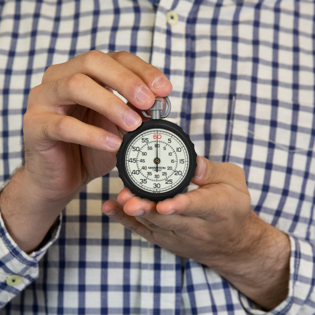 Marathon Mechanical Stopwatch: Instantaneous Return and Time-Out, Glow in the Dark, with Central 60 min Register