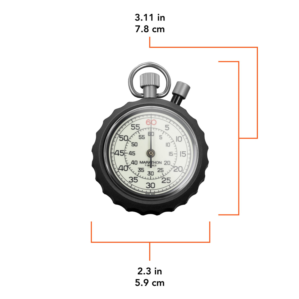 Marathon Mechanical Stopwatch: Instantaneous Return and Time-Out, Glow in the Dark, with Central 60 min Register