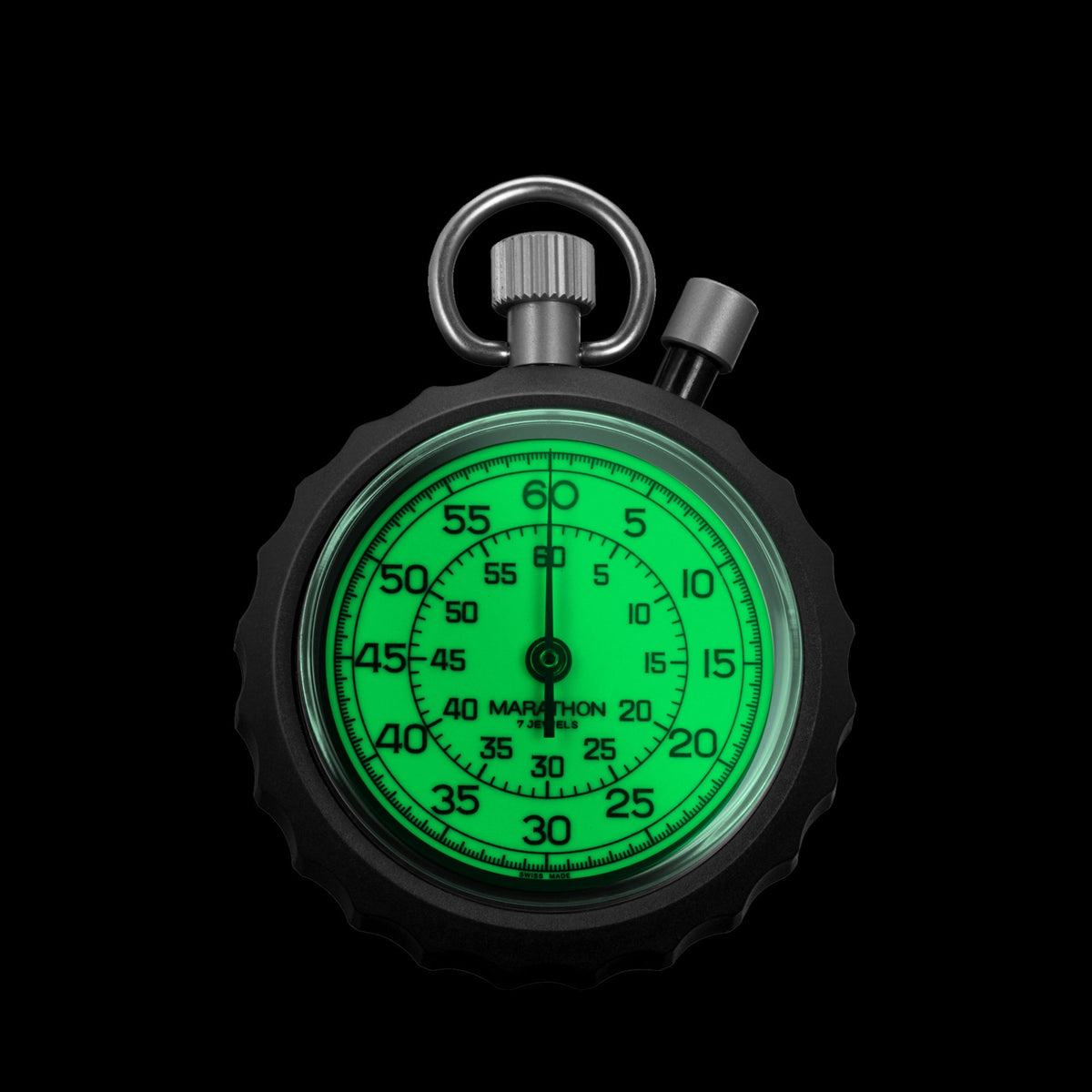 Marathon Mechanical Stopwatch: Instantaneous Return and Time-Out, Glow in the Dark, with Central 60 min Register