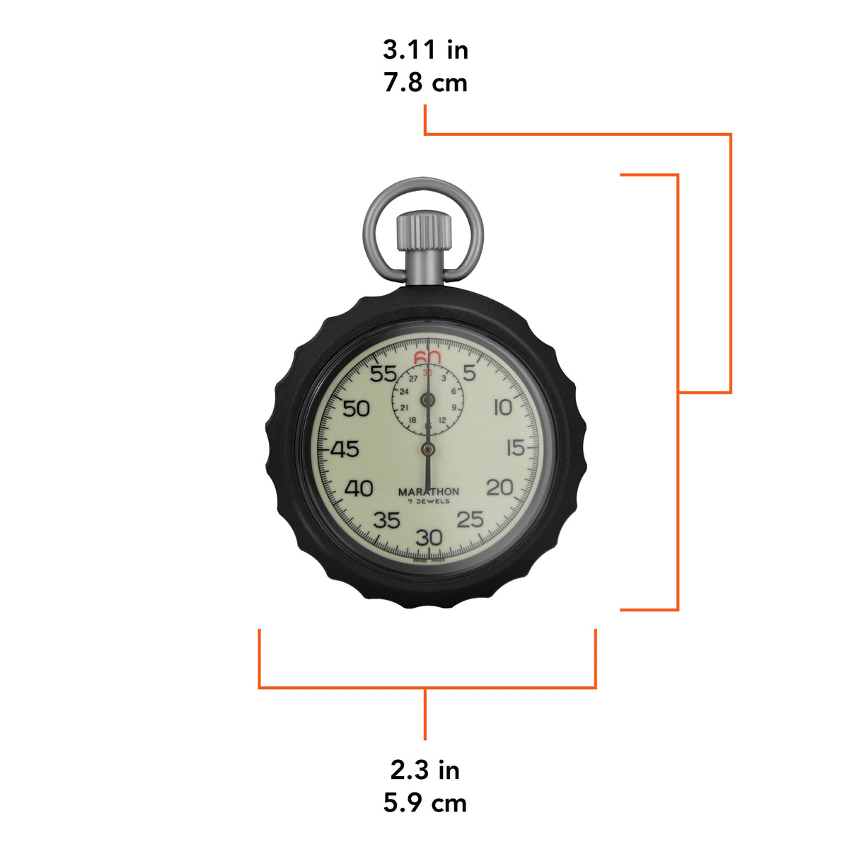 Marathon Mechanical Stopwatch: Single Action Glow in the Dark, (1/5 sec) 30 min Register