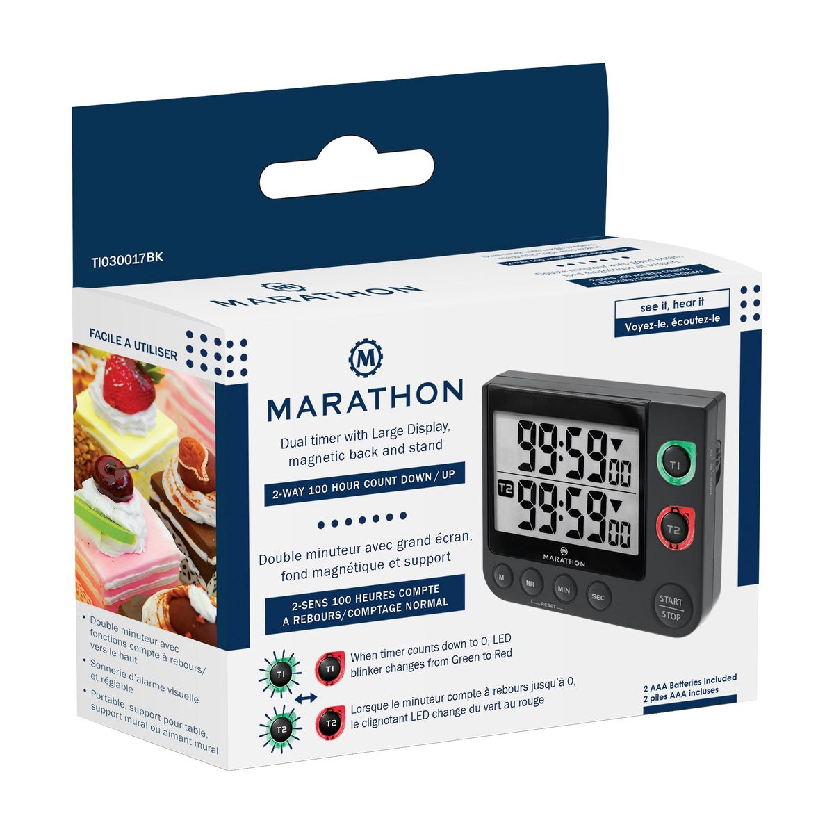 Marathon Dual Timer with Large Display, Magnetic Back and Stand